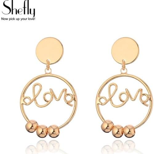 Punk Style Letter Love Drop Earrings for Girls Women Gold Jewelry Australia Crystal Big Circle Love Earrings Boucle D'oreille