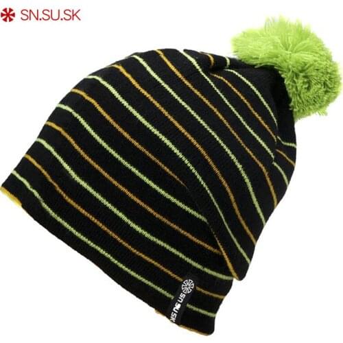 SN.SU.SK Women Dot Beanies Knitted Plus Velvet Warm Fur Hats Fashion Natural Raccoon Fur Caps Winter Casual Pompon Hat For Mens