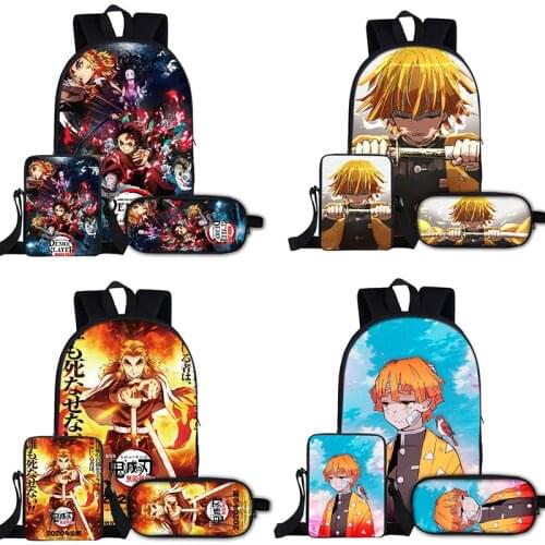 Cartoon Demon Blade 3Pcs/Set Backpack School BookBag Demon Slayer Kimetsu No Yaiba Nezuko Messenger Bags Pencil Bag