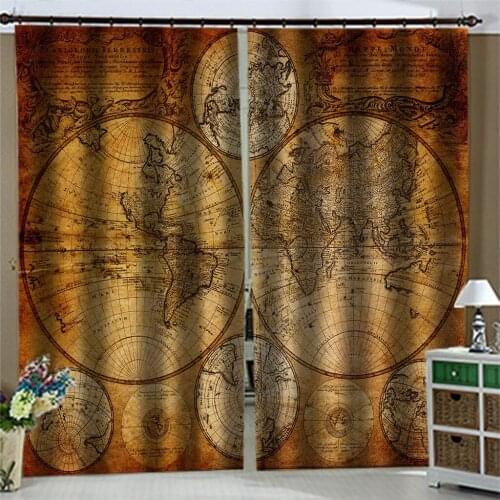 Photo brown map curtains 3D Curtains For Living Room office Bedroom personality curtains