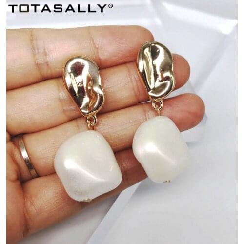TOTASALLY Baroque Geo dangle Earrings Fashion Irregular Imitation Pearl drop Earrings Womens Stylish gift Jewelry Accessories