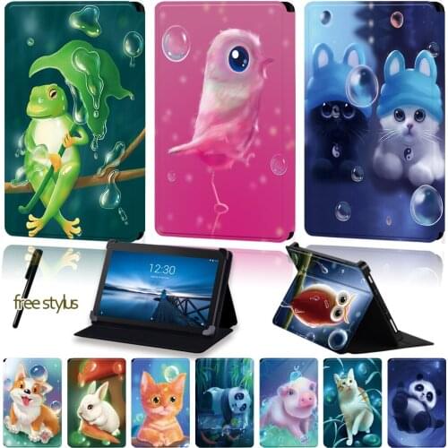 Universal Tablet Case for Lenovo Tab E10 /Tab E8 /Tab E7 Animal Pattern Series Four Corner Protection Stand Folding Case+Stylus