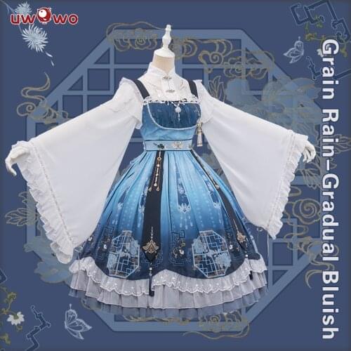 UWOWO Lolita Fashion Original Design Dress Grain Rain Gradual Bluish Outfits