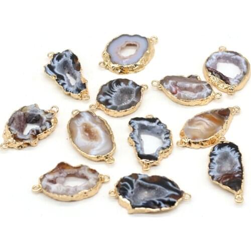 Vintage Natural Druzy Pendants Irregular Gold plated Hook Connectors Charm for Jewelry Making DIY Necklaces Crafts Accessories