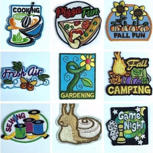 High Quality Fall Camping Pizza Fun Letter Patches Iron On Sunflower Health Notice Applliques DIY Decoration Clothes Stickers