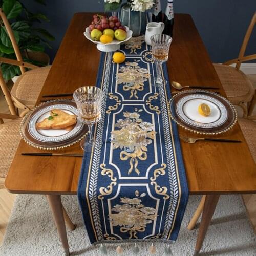 European Style Flower Chenille Tassel Jacquard Tablecloth Long Strip Home Coffee Table TV Cabinet Table Runner Party Decoration