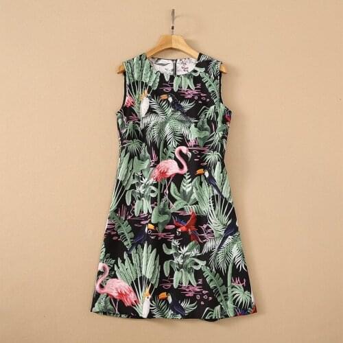 Europe and the United States womens clothing New Summer 2021 Sleeveless plant-printed parrot nail beads Fashion dress