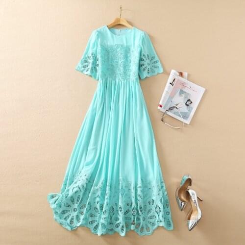 United Europe and the States womens clothing New spring 2021 Short sleeve round collar hollowed out Fashionable dress