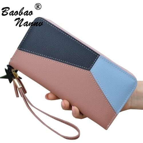 Women Handbag with Star Wristband New Patchwork Long Clutch Wallet Large Capacity Wallets Phone Pocket Card Holder Lady Purses