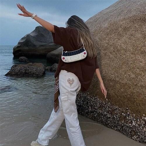 Summer New Women Pants Trendy Womens Korean Style High Waist Street High Waist 2021 y2k gothic Jeans Embroidery Street Wide Leg