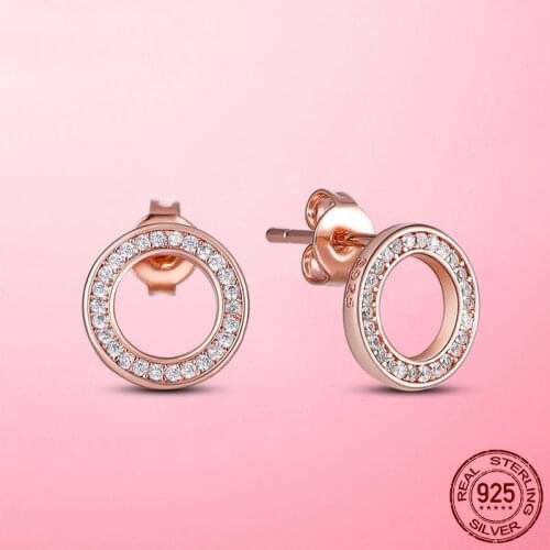 MULA 925 Sterling Silver Sparkling Circle Stud Earrings for Women Clear CZ Round Cubic Zircon Sterling Silver Fine Jewelry