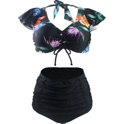 High Waist String V Neck Bikini Bathing Suit Brazilian Bather Push Up Swimsuits Maillot De Bain 2 Pièce Print Floral Bikinis Set