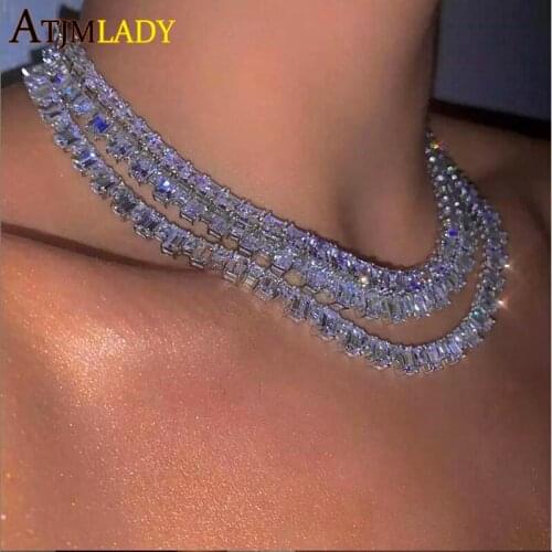 2020 summer new Iced out sparking baguette cz tennis chain for women girls hip hop bling 5A cubic zirconia choker layer necklace