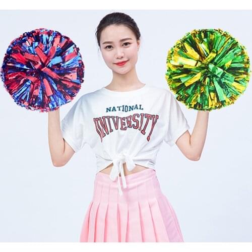 1 piece colorfast metallic Cheerleader Pom Poms Cheerleading Pompoms Cheer Pom Majorettes Hand Flower Aerobics Balls Sports