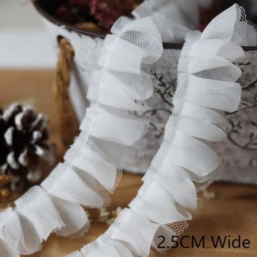 2.5CM Wide White Double Layers Mesh Wedding Pleated Lace Material Collar Trim Dress Sleeve Headdress Handmade Sewing Accessories