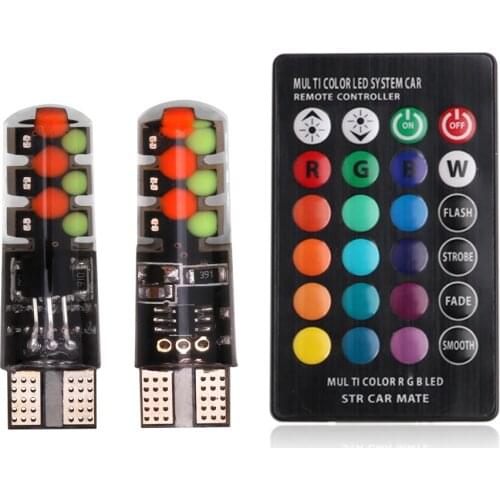 2PCS RGB T10 W5W LED Bulb 194 168 COB 12SMD With Remote Controller Flash Strobe Reading Wedge Light Clearance Atmosphere Lights