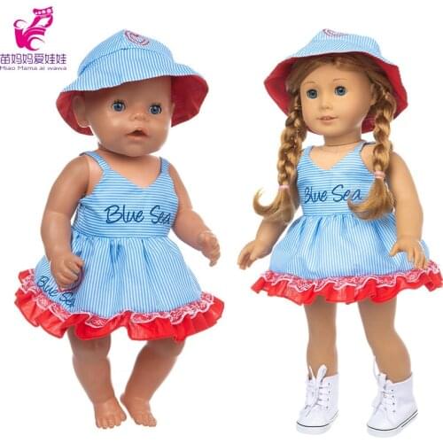 43 cm baby doll clothes dress hat set 40cm Nenuco Ropa y su Hermanita 18 inch girl doll blue stripe lace dress