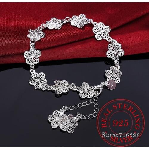 925 Sterling Silver Full Flower Bracelet For Women Wedding Engagement Party Fine Jewelry