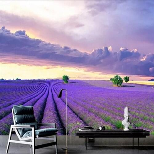 Custom wallpaper Nordic abstract lavender landscape oil painting decorative wall - high quality silk fabric