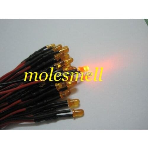 Free shipping 500pcs 3mm 5v diffused orange LED Lamp Light Set Pre-Wired 3mm 5V DC Wired