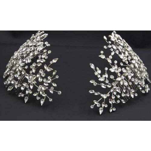 Crystals Big Double Tiara for Wedding ,Headbands Bridal Hair Combs Women Pageant Hair Jewelry Headpiece 0621RD