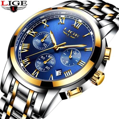 2019 New Watches Men Luxury Brand LIGE Chronograph Men Sports Watches Waterproof Full Steel Quartz Mens Watch Relogio Masculino
