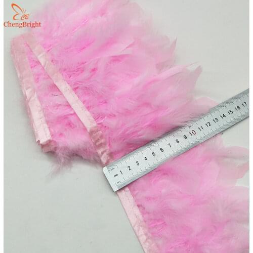 ChengBright 10Yards Pink Turkey Feather Pruning Cloth Sideband Diy Festive Stage Craft Feathers Trim Feather Trim Fringe