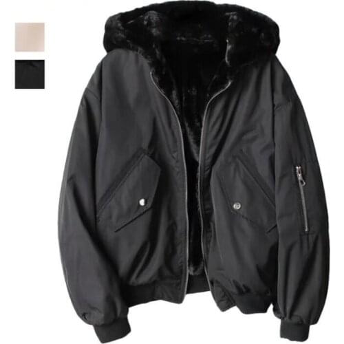 Hot 2021 Winter New Women Double-sided Wear Plus Velvet Thickening Bomber Jackets Loose Hooded Coat Female Cotton-padded clothes