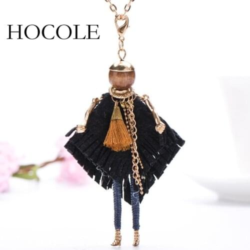 HOCOLE Hot sale Alloy Doll Necklace Womens Girls Black Cloth Dress Big Pendant Maxi Statement Necklaces Jewelry