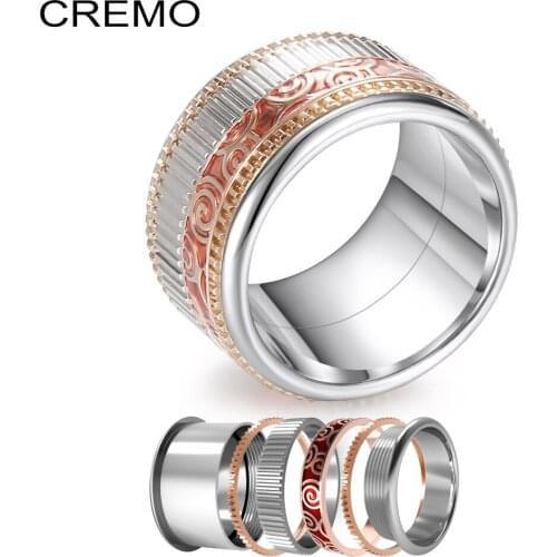 Koaem BOHO Rings Rotatable Interchangeable Stainless Steel Rings Gear Accessories For Women Layers Filled Ring Anilles