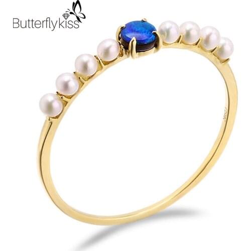 BK Natural Opal Pearl Ring 9k Genuine Gold 585 Fashion Office Style Fine Jewelry For Women Wedding Party Anniversary Gifts