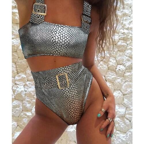Silver Snake Push Up Bikini Set 2020 Bandeau Swimsuit Female High Waist Bathing Suit Belt Swimwear Summer Brazilian Bathing Suit