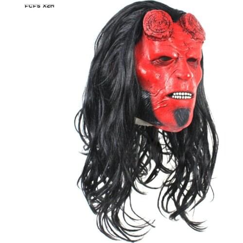 Latex Men Hellboy Headgear Cosplay Props Halloween Hellboy Mask Costume Carnival Purim parade Nightclub Role play Party Poops