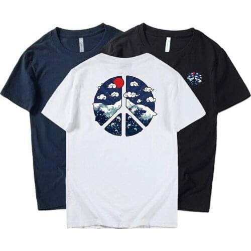 Summer Mens 100% Cotton T Shirt Short Sleeve Harajuku Japanese Tide Tees Mount Fuji Comfy O Neck Casual Streetwear