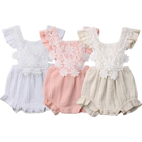 Cute Toddler Baby Infant Girls Lace Ruffles Backless Romper 3 Color Playsuit Jumpsuit Outfits Clothes Children Kids Girl Clothes