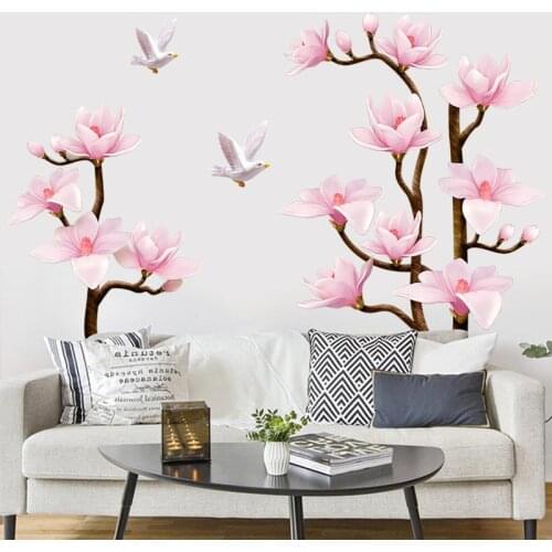 Wall Stickers 3D Large Size Beautiful Flowers Art Wall Decals Chinese Style Home Decor for Bedroom Removable
