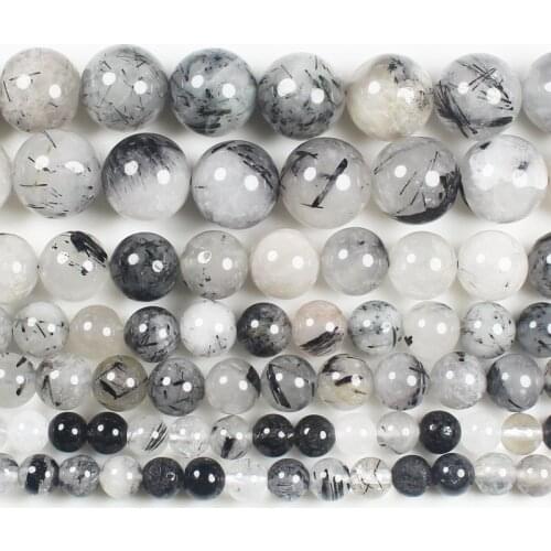 Natural Black Rutilated Quartz 6-12mm Round Beads 15inch ,Wholesale For DIY Jewellery Free Shipping