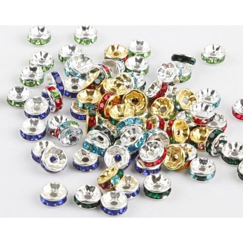 New Fashion 6MM 8MM 50Pcs Multicolors Rhinestone Rondelles Crystal Bead Loose Spacer Beads for DIY Jewelry Making Accessories