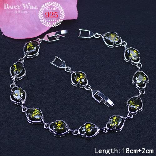 New Trendy 2018 Oliva Green Cubic Zirconia Jewelry Silver Color Pear Charm CZ Crystal Female Bracelets Bangles For Women