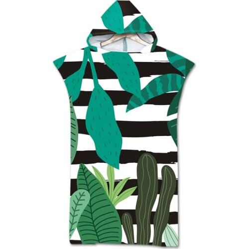New leaves geometry Towel Adult Microfiber Dressing Robe Hooded Bath Towel Swimming Surfing Beachwear