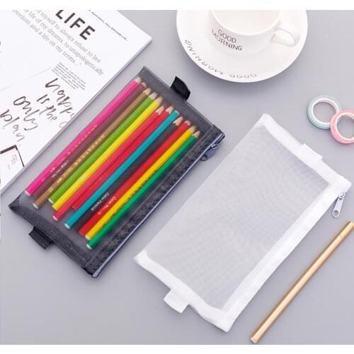 Simple Transparent Mesh Pencil Case Office Student Pencil Cases Nylon Kalem Kutusu School Supplies Pen Box Astuccio Scuola