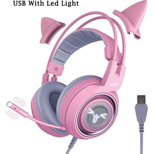 Wired Headphones Gaming Headset 3.5mm Stereo Surround Sound USB 7.1 Led Light Earphones With Microphone For PS4 Game G951 Pink