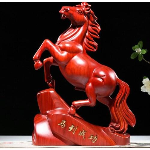 Carved Chrysanthemum pear Yellow decoration Real wood mato success rosewood pear wooden horse Solid office Handmade sculpture