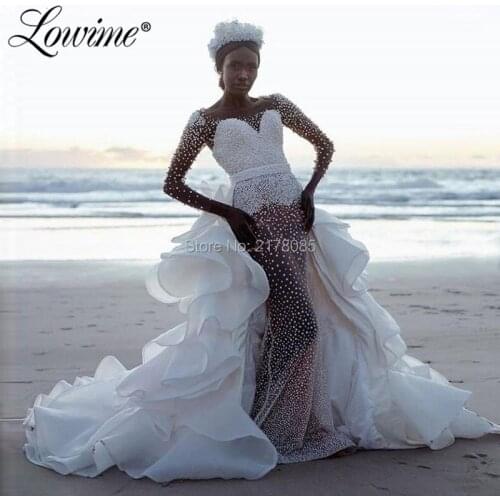 African Wedding Dress 2020 Vestido De Noiva Handmade Beading Pearls свадебное платье Mermaid Bride Wedding Gowns Robe De Mariee