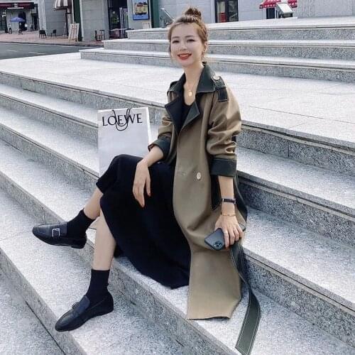 Spring Autumn Elegant Long Women Trench Coat Female Casual New Long Sleeve Windbreaker Ladies Splicing With Belt Outerwear Tops