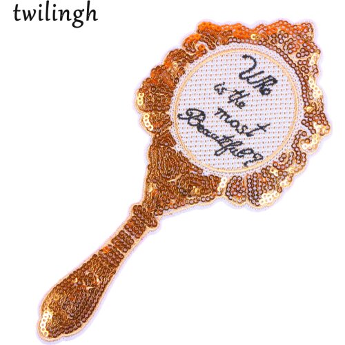 Twilingh Patches Sewing Iron-On Accessories Patchworks Magic Mirror Embroidered Sequined Patches For Clothing
