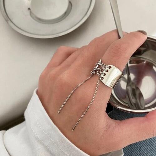 Fashion Personality Design Geometric Silver Color Rings For Women Metal Link Chain Finger Knuckle Ring Party Jewelry Gifts