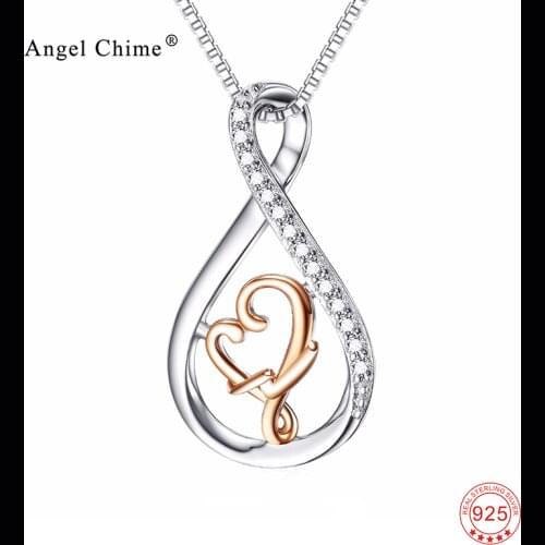 925 Sterling Silver Necklace Infinity Love Rose Gold Love Heart Pendant Statement Necklaces Luxury Kolye Jewelry For Women