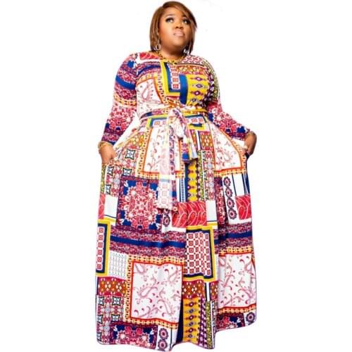 L-4XL Plus Size African Dress For Women Fashion Dashiki Print Ruffles Vestido 2021 New Arrival Robe Elegant African Party Dress
