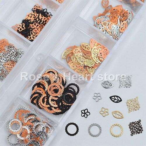 1Box mixed design Gold Silver black Slice Alloy Sequin decals 3D Nail art Decorations beauty Manicure tools DIY Salon Gift